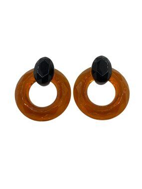 Vintage 1986 Avon pierced earrings Amber Lucite faceted brown black 80's MCM